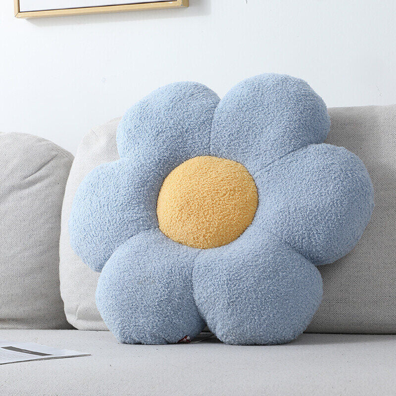 Cuscino a forma di fiore con volto sorridente - blu