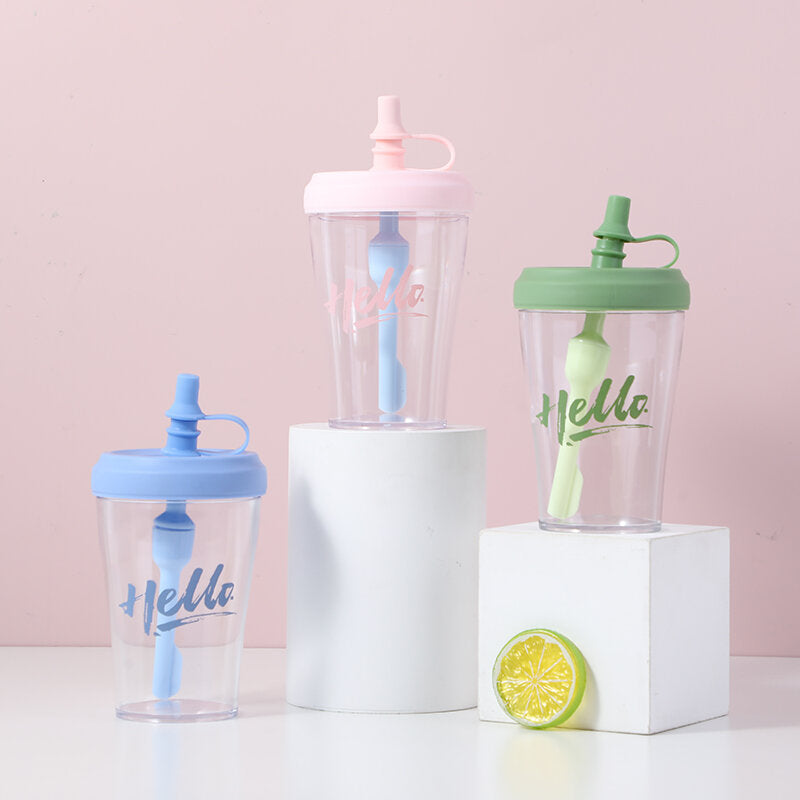 Tazza semplice con cannuccia 460ml- Azzurro