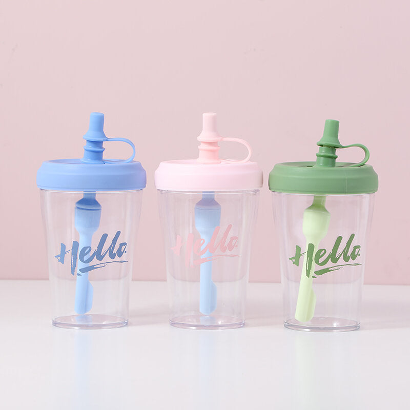 Tazza semplice con cannuccia 460ml- Azzurro