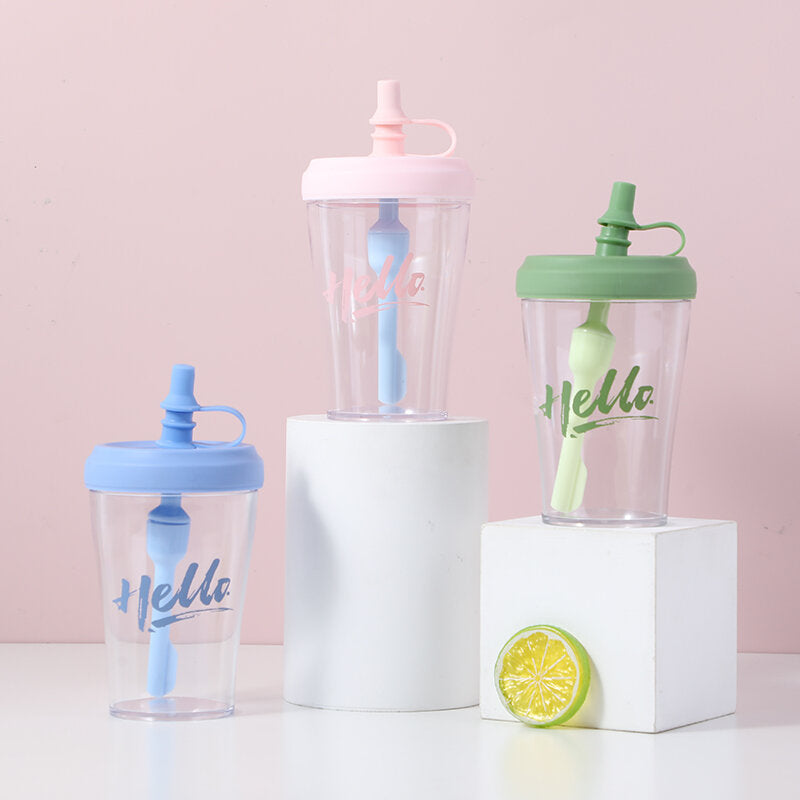 Tazza semplice con cannuccia 460ml-verde