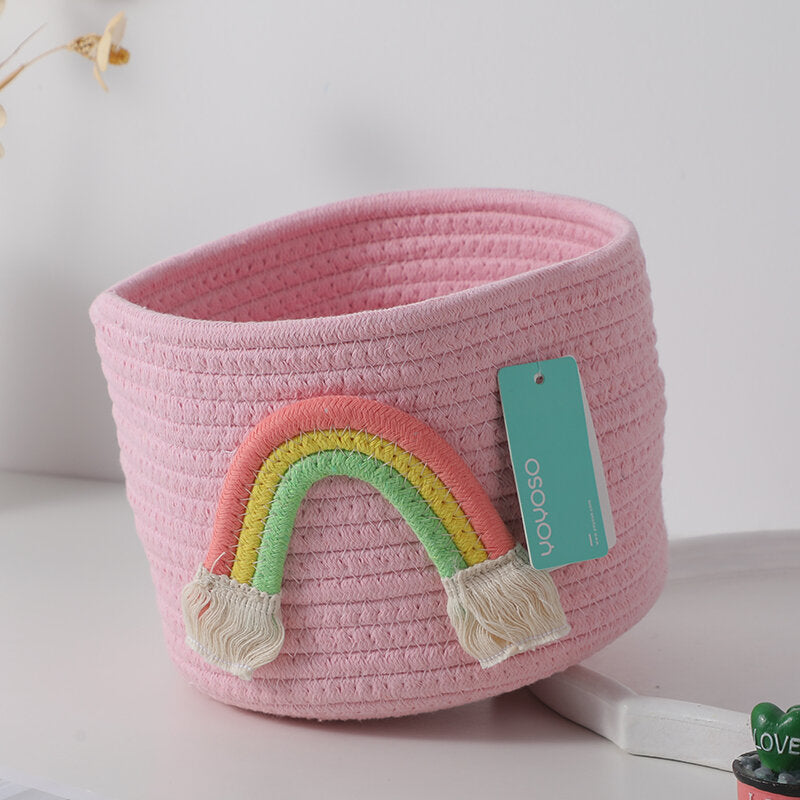 Cestino portaoggetti in cotone rosa arcobaleno