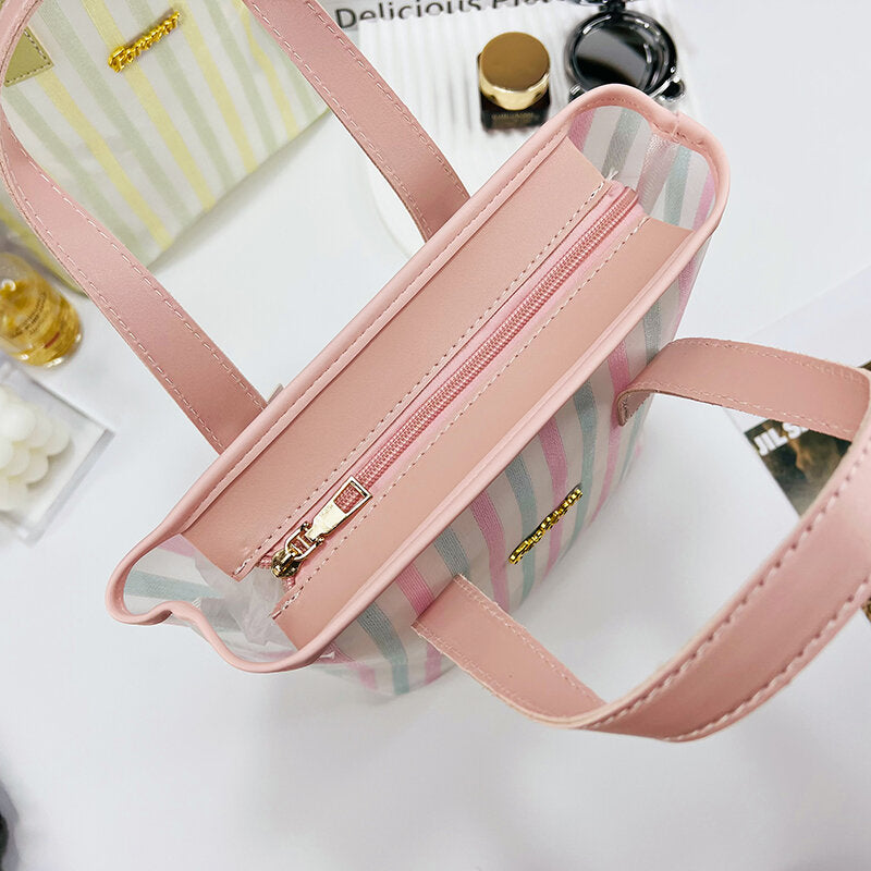 Borsa trapezoidale a righe rosa - misura grande