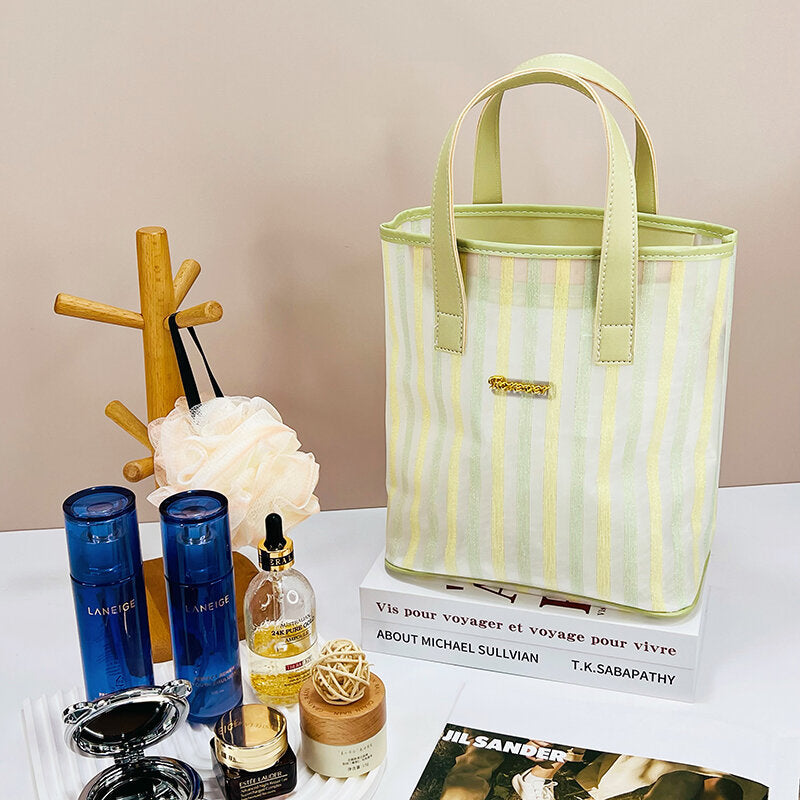 Borsetta Trapezoida a righe verdi di grandi dimensioni