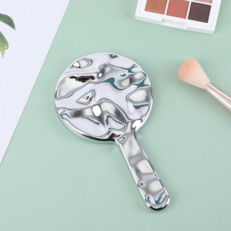 Specchio per il trucco di bellezza rotondo a increspatura d'acqua con maniglia