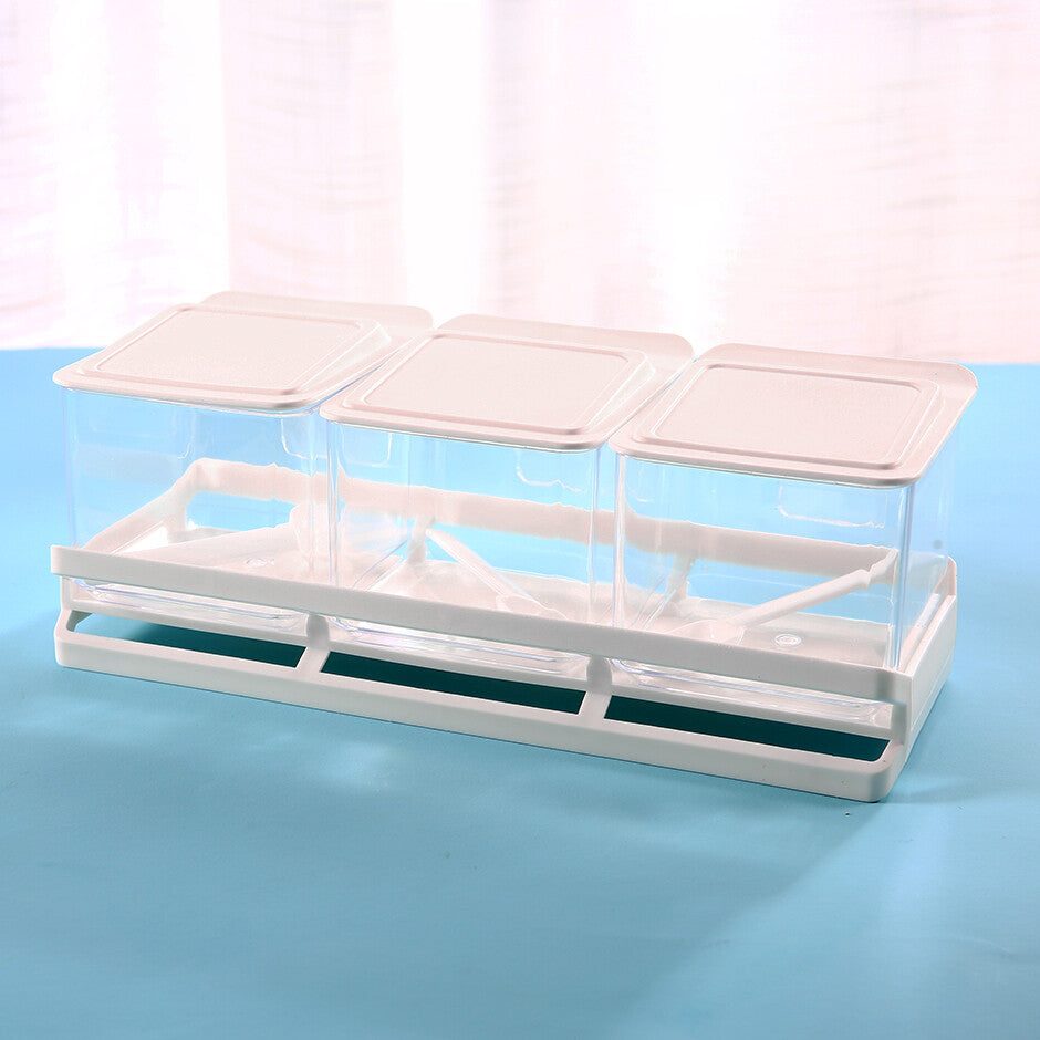 Scatola di condimenti da cucina indipendente semplice a 3 cubi, bianca