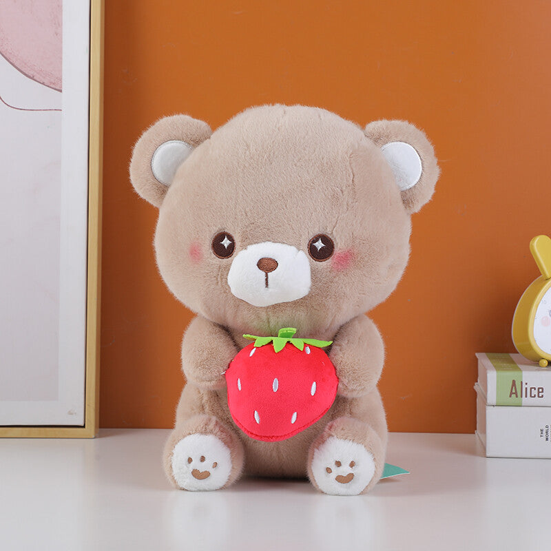 Bambola di orso marrone fragola seduto - 30 cm