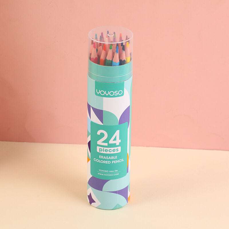 24 colori di matita colorata in confezione da barile con gomma