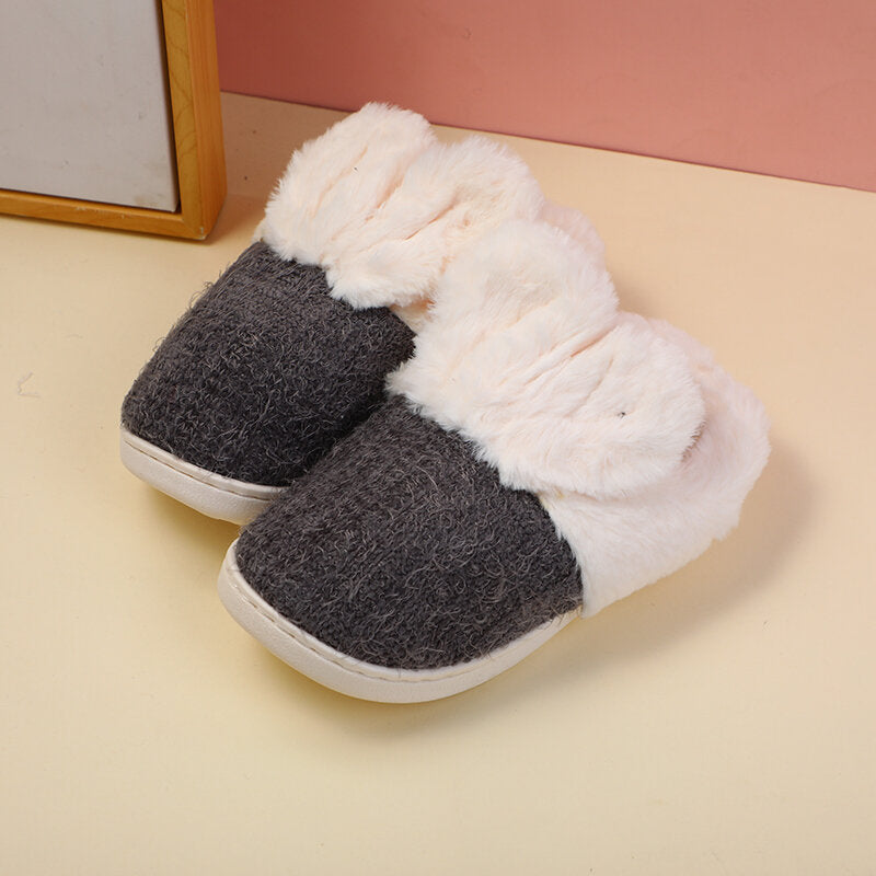 Simpatiche pantofole in cotone per bambini in filato di piume grigio scuro 22