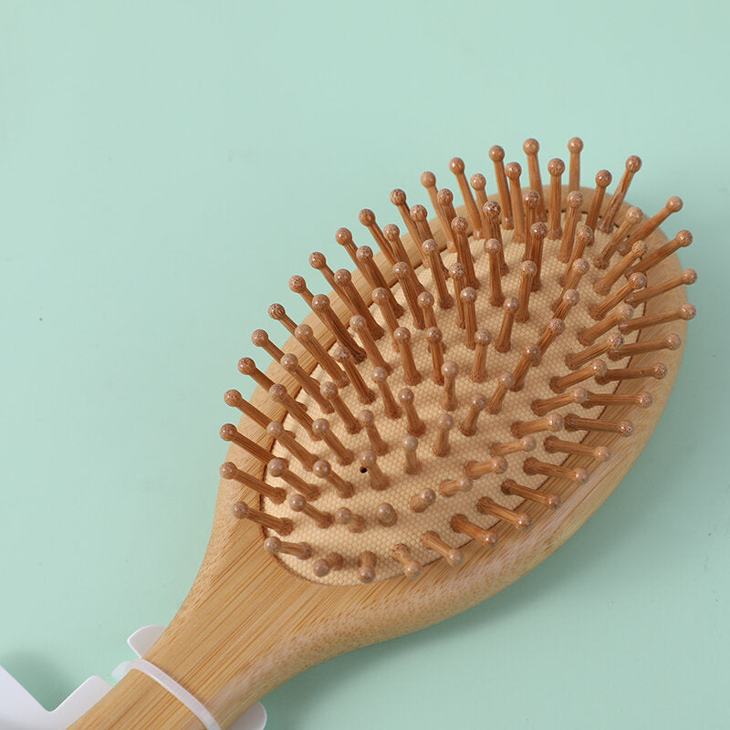 Pettine ovale di massaggio con aghi di bambù (manico in bambù pregiato)-ZH477-7