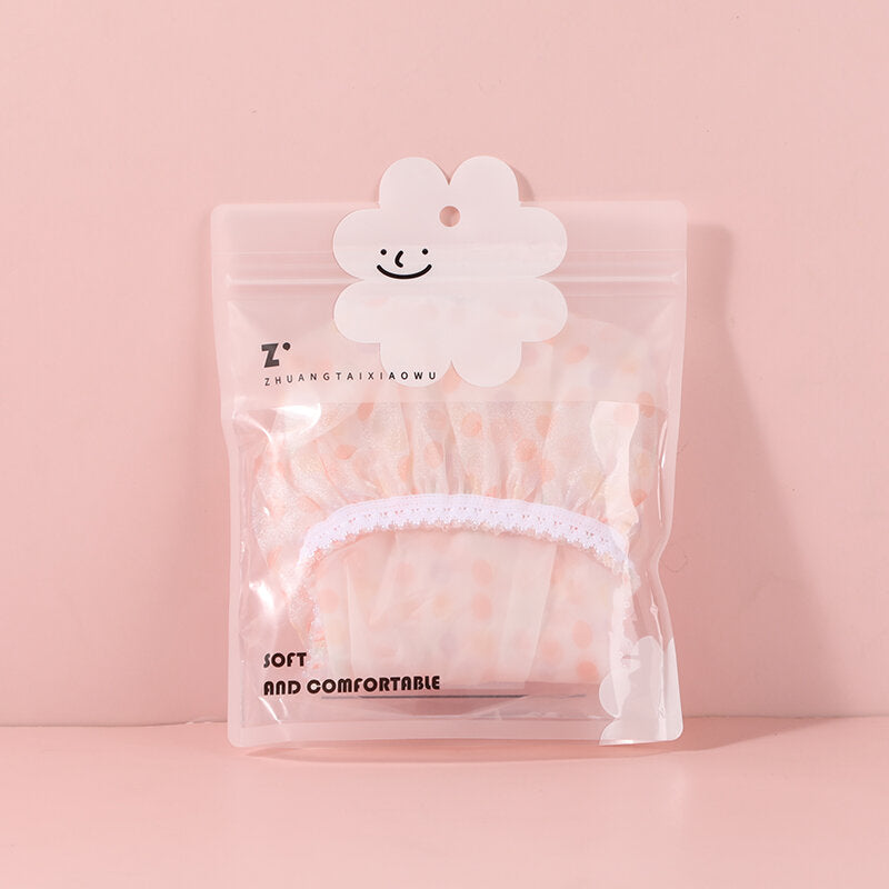 Cuffia da doccia a pois a doppio strato - rosa