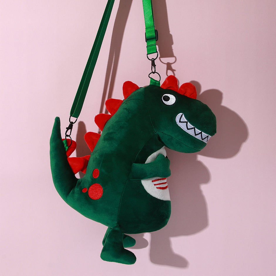 Borsa monospalla in peluche a forma di dinosauro