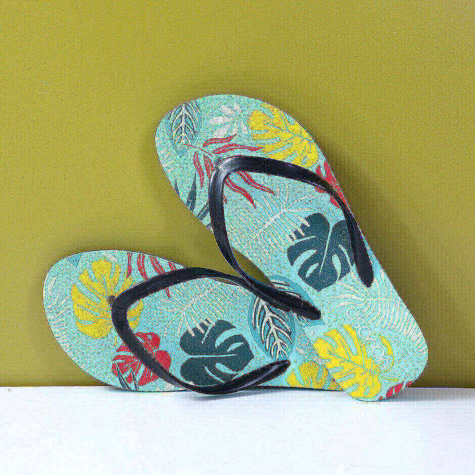 Infradito da donna con foglie di tartaruga tropicali 35-36