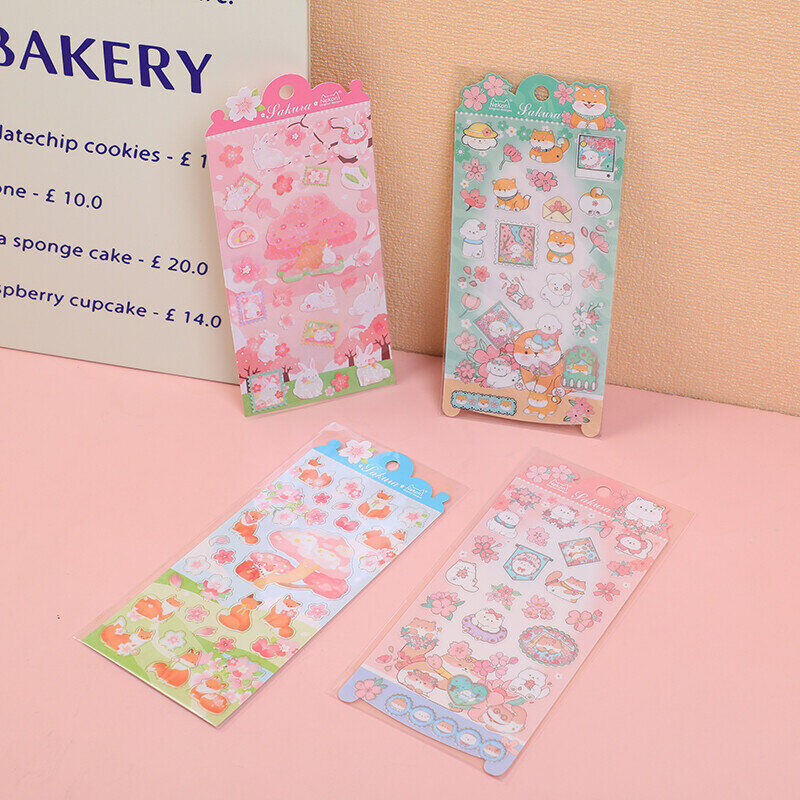 Adesivi piatti della serie di fiori di ciliegio con simpatici animali