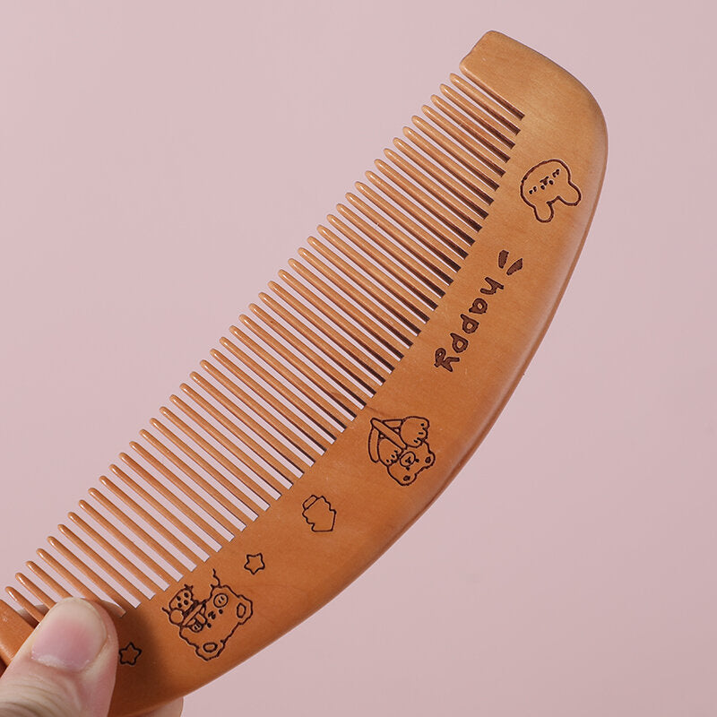 Pettine in legno con stampa floreale a mezzaluna a denti fitti