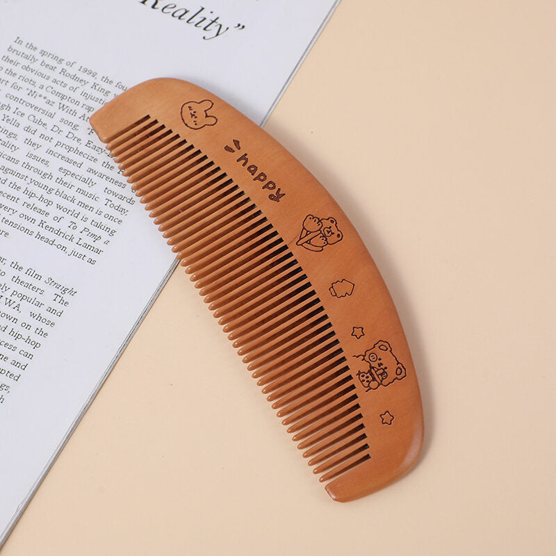 Pettine in legno con stampa floreale a mezzaluna a denti fitti