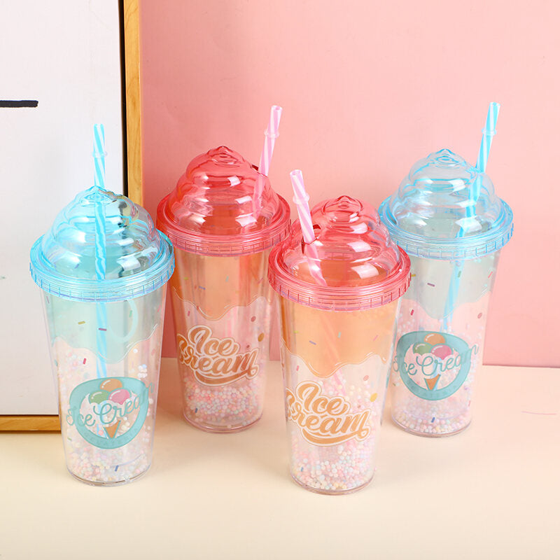 Coperchio per gelato con cannuccia in plastica - 380 ml