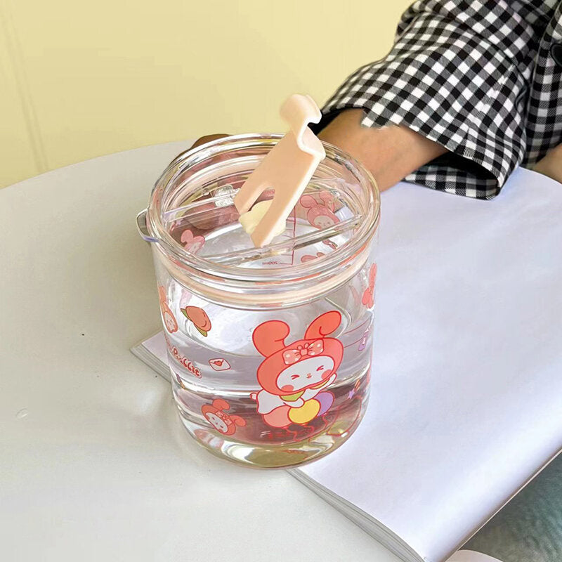 Tazza di vetro con cannuccia e manico-800ml