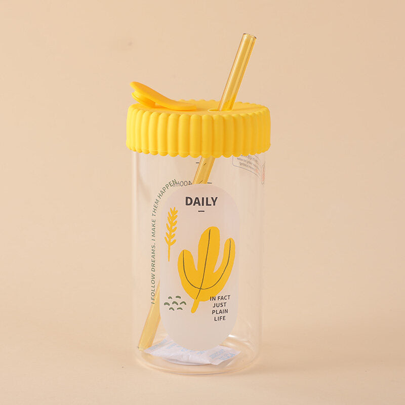 Tazza di vetro estiva con cannuccia-600ml