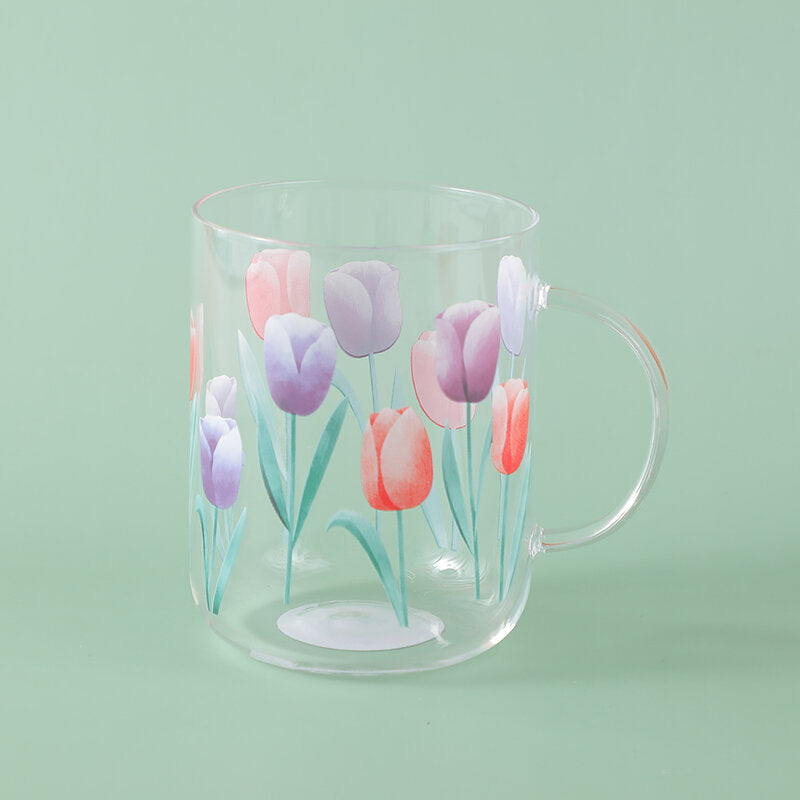 Tazza in vetro con motivo a tulipano - 470 ml