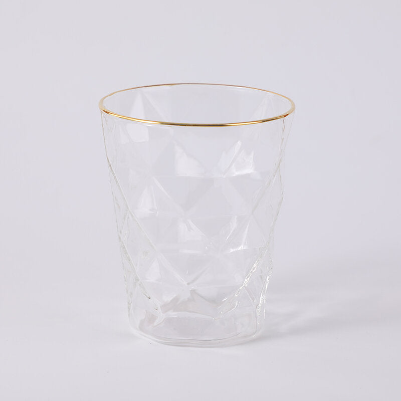 Tazza in vetro a forma di diamante con bordo dorato-300ml