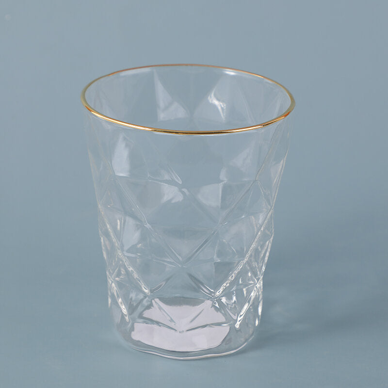 Tazza in vetro a forma di diamante con bordo dorato-300ml