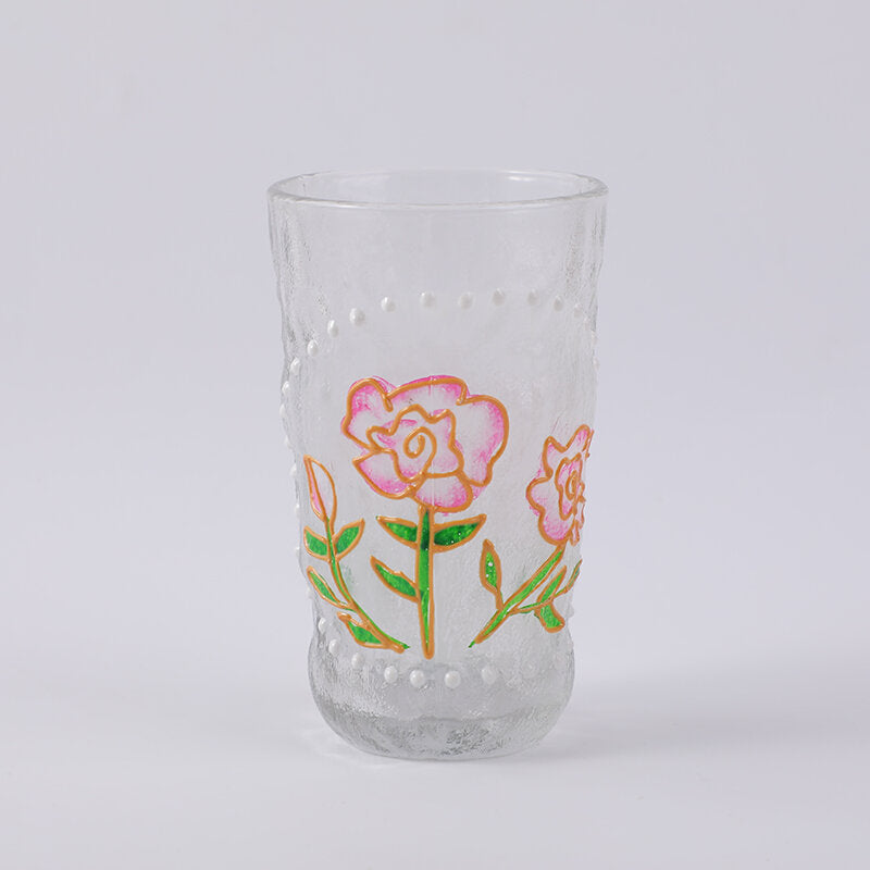 Tazza in vetro con fiori dipinti a mano - 340 ml