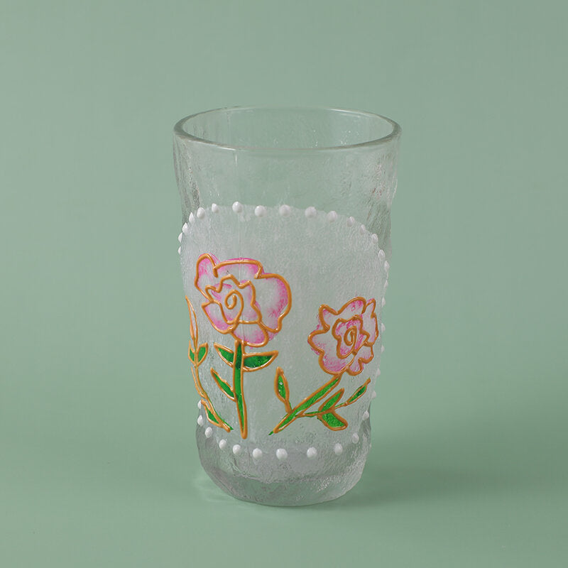 Tazza in vetro con fiori dipinti a mano - 340 ml