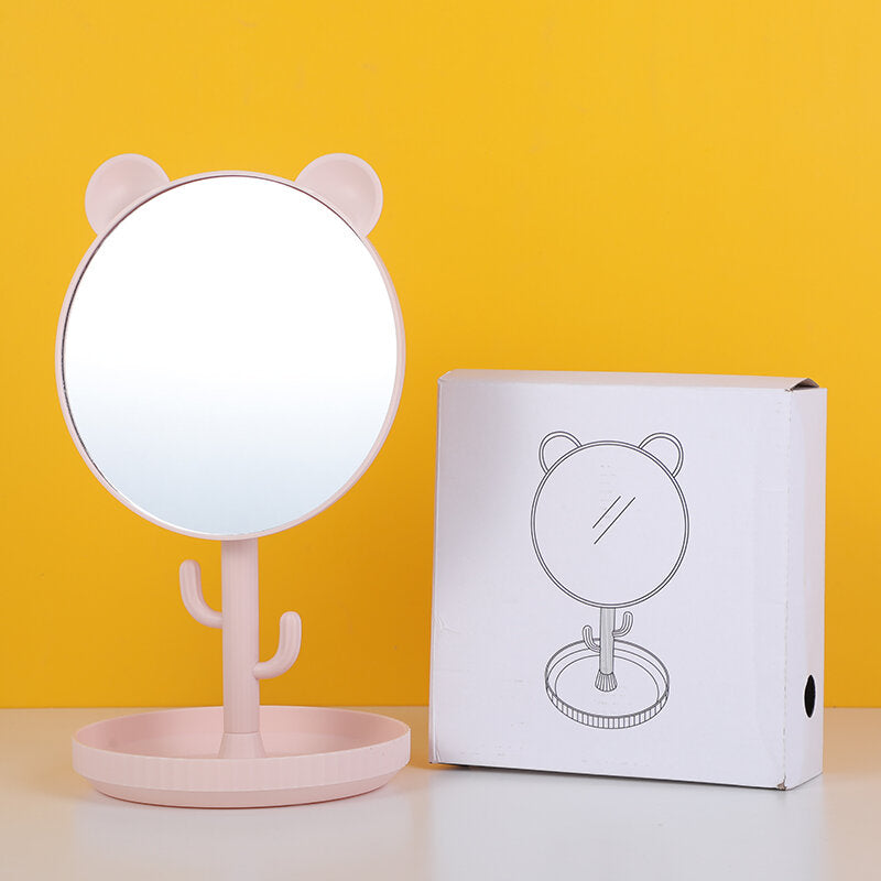 Specchio da tavolo alto con orecchie d'orso e cactus, rosa