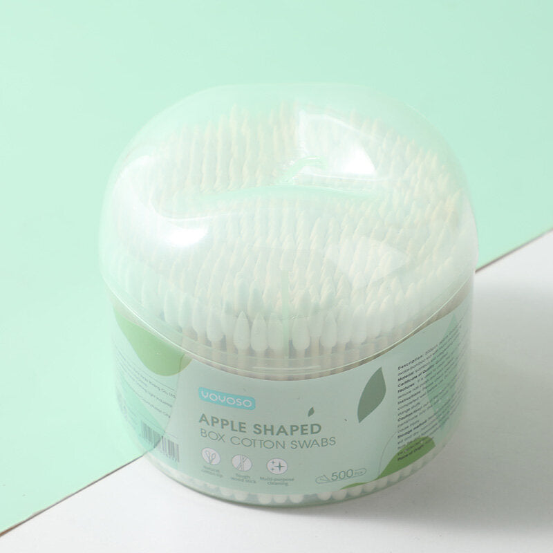 500 pezzi di cotton fioc a forma di mela - asta di bambù con punta tonda e a punta