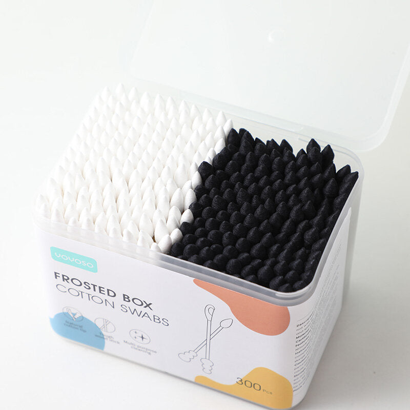 300pz tamponi di cotton fioc smerigliata-astina nera con puntale+astina bianca con punta e spirale