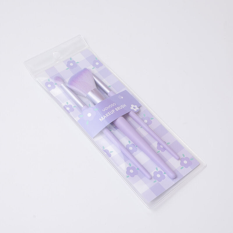 Serie viola 3pcs pennello cosmetico combo (pennello di fard + pennello di sbavature + pennello di palpebre)