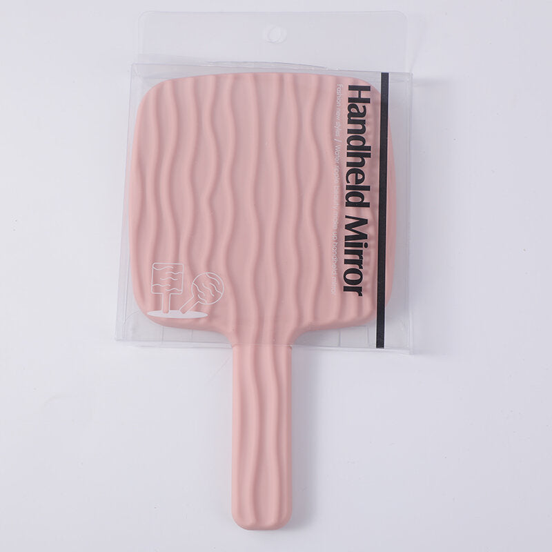 Specchio di bellezza quadrato ondulato satinato con maniglia