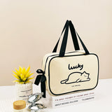Borsa per il trucco rettangolare portatile di grandi dimensioni (serie leisurely kitten)-bianco sporco