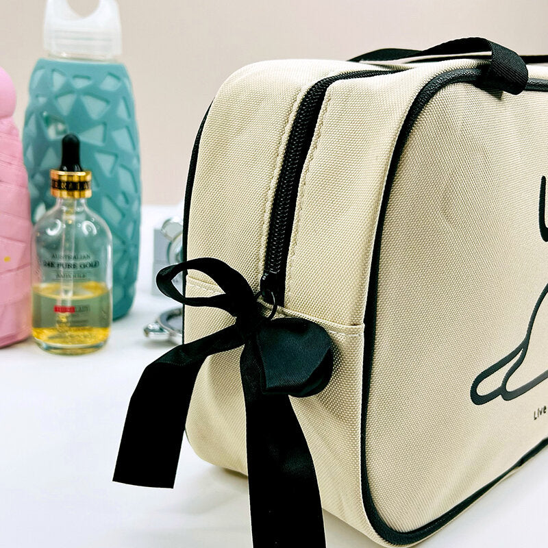 Borsa per il trucco rettangolare portatile di grandi dimensioni (serie leisurely kitten)-bianco sporco