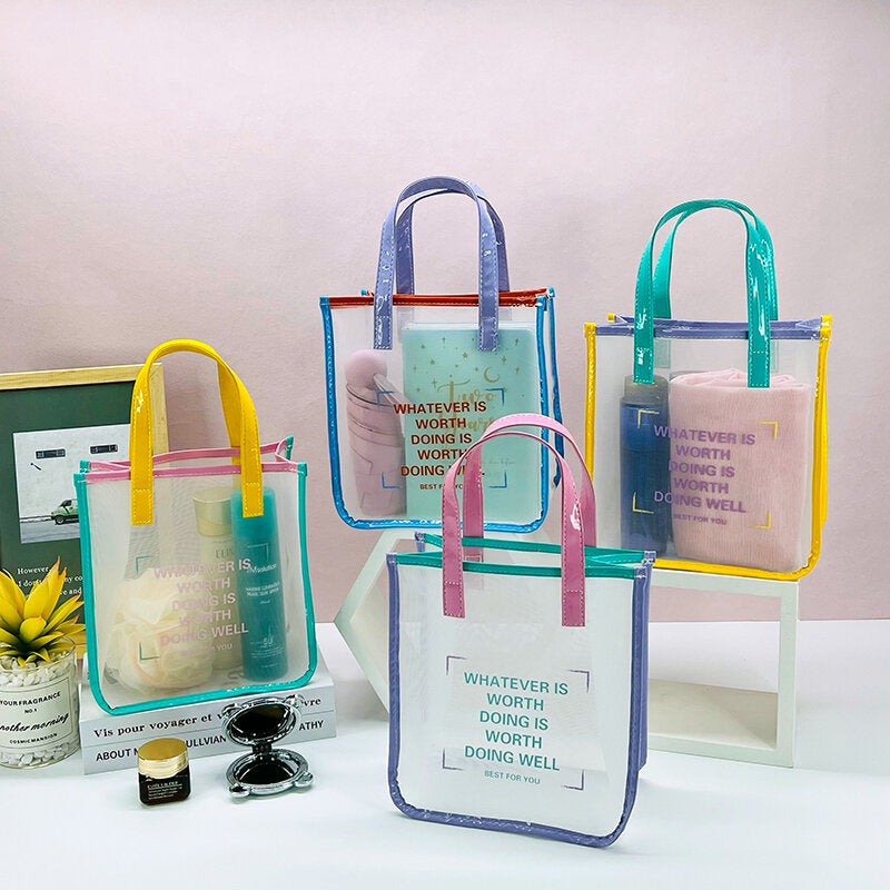 Borsa portaoggetti quadrata con serie di lettere a rete