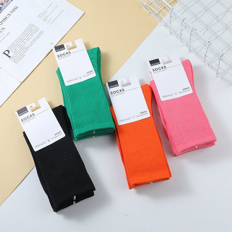 Calzini da donna a metà polpaccio di colore semplice e brillante set di 2 paia