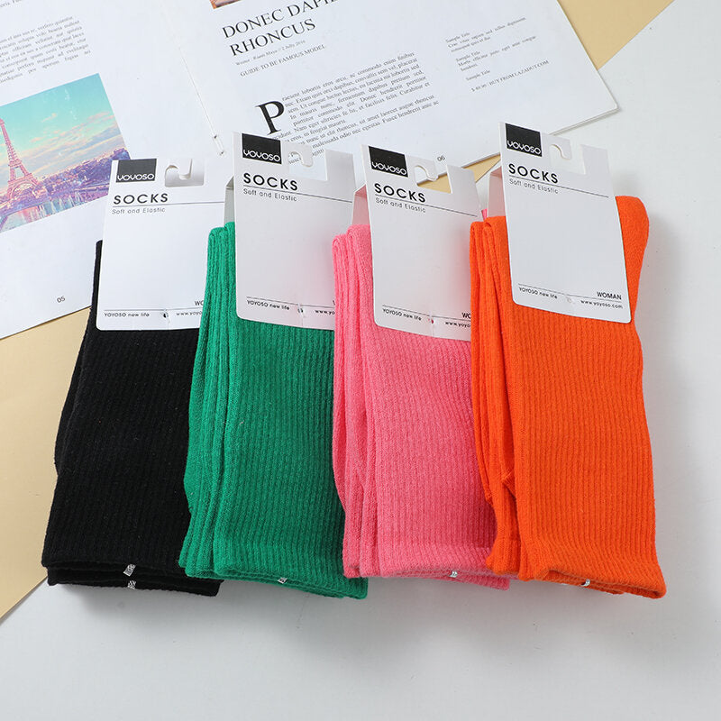 Calzini da donna a metà polpaccio di colore semplice e brillante set di 2 paia