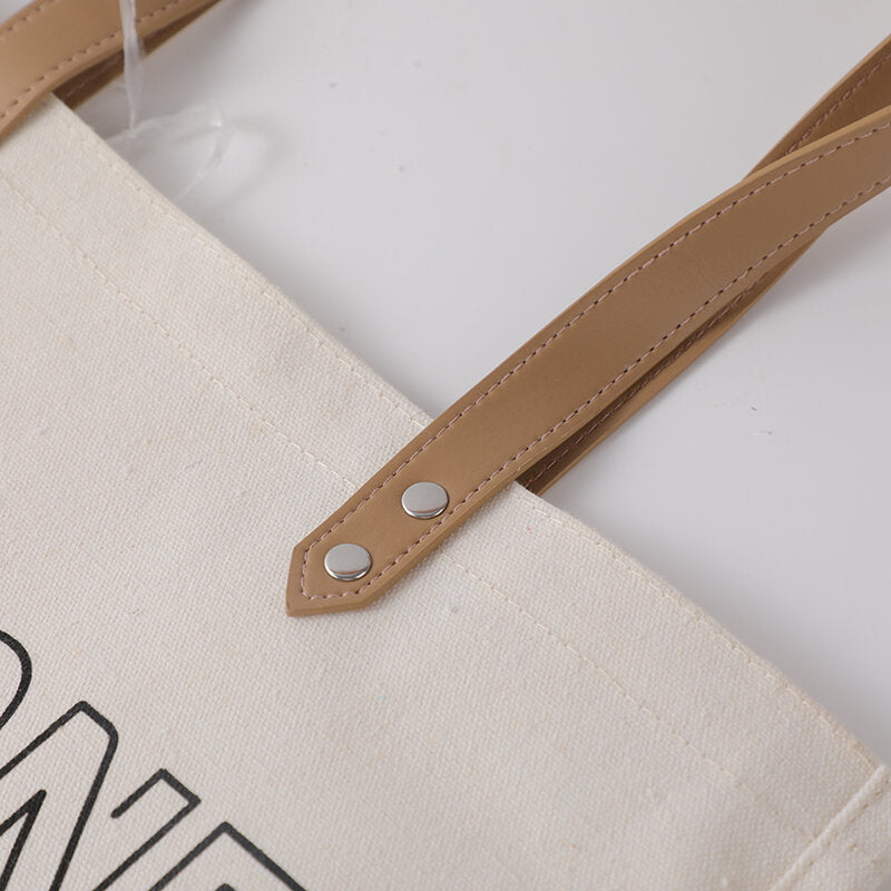 Borsa shopping a lettere semplici con tracolla in pelle