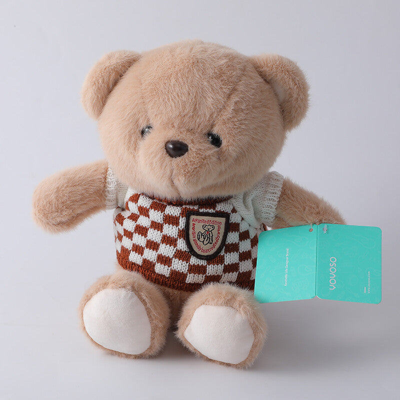 Peluche khaki checkered sweater bear plush doll-22cm