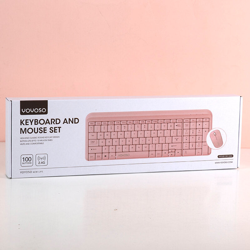 Set di tastiera e mouse wireless di ufficio semplice ed elegante - rosa