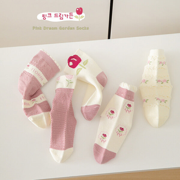 ZZZ003 Calzini a metà polpaccio per bambini Pink Fantasy Gardens-L set da 2 paia