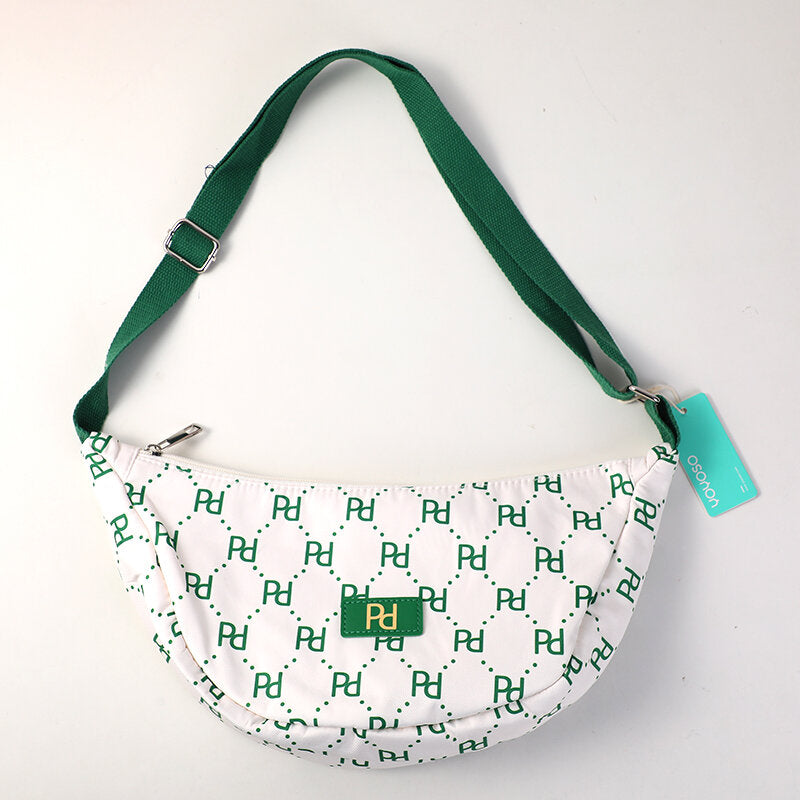 Borsa a tracolla con logo PD e cerniera - verde