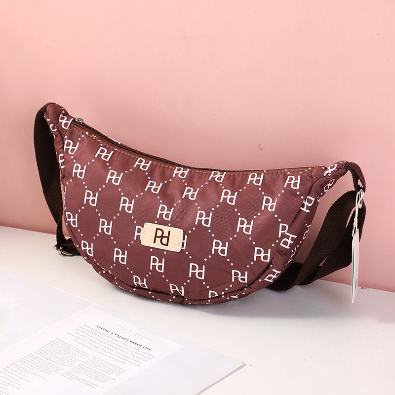 Borsa a tracolla con logo PD e cerniera - caffè scuro