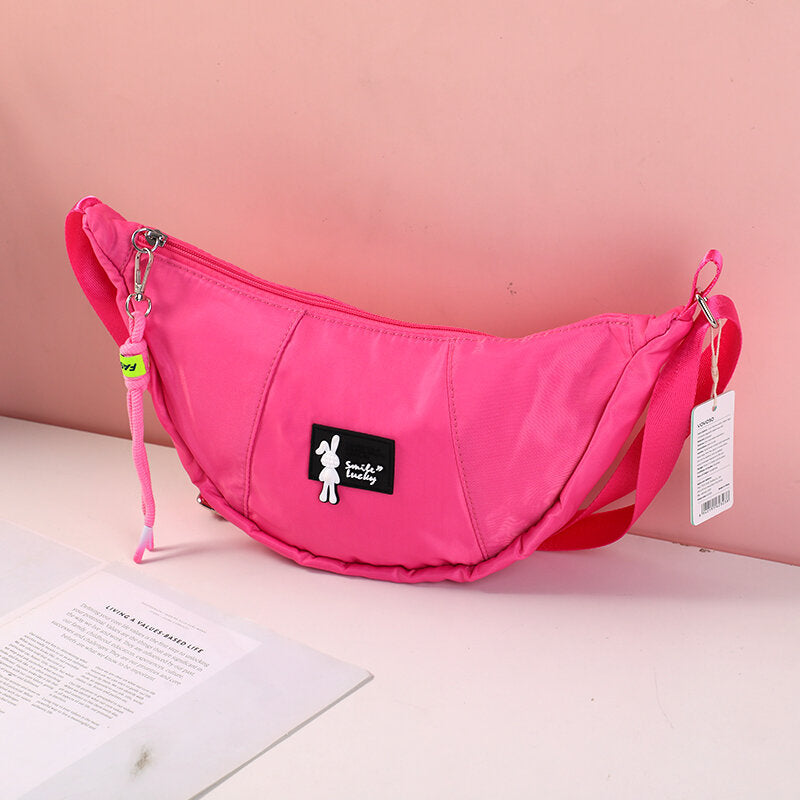 Borsa crossbody con logo del coniglio alla moda con cerniera - rosso rosa