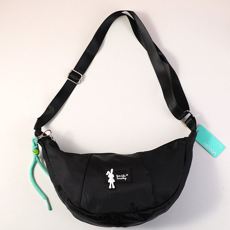 Borsa crossbody con logo del coniglio alla moda con cerniera nera