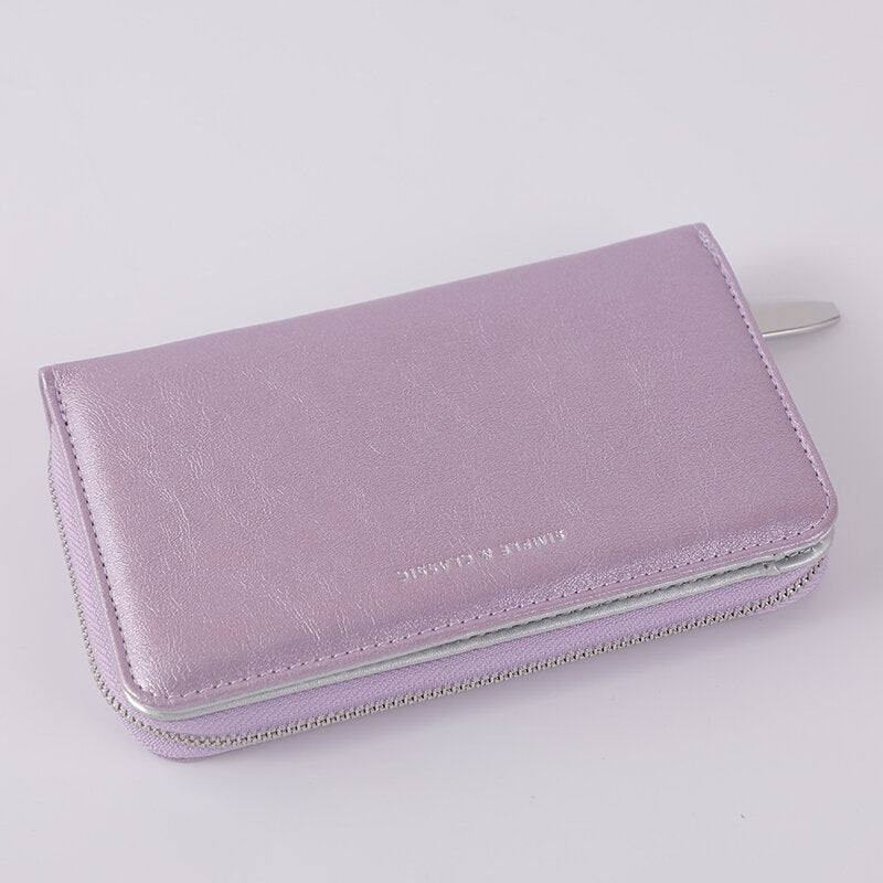 Portamonete di medie dimensioni con cerniera, viola, perlato e luccicante