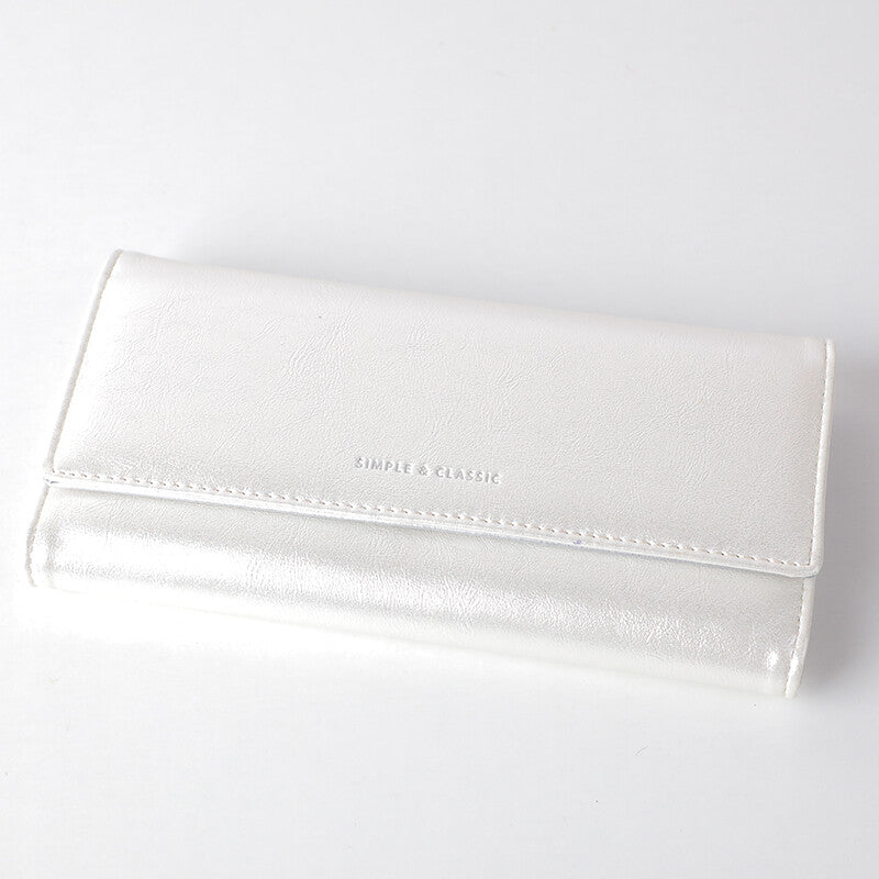 Portafoglio grande a tre ante, bianco perlato, shimmer