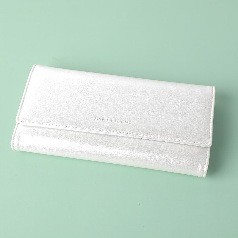 Portafoglio grande a tre ante, bianco perlato, shimmer