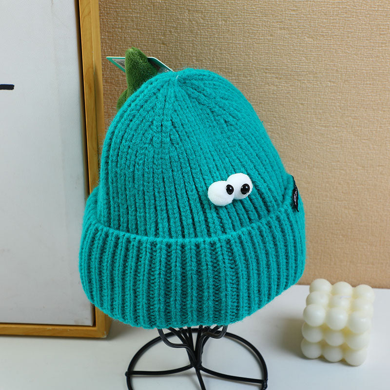 Cappello lavorato a maglia per bambini a tesa larga Dinosaur drh - verde scuro