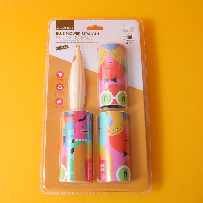Rullo per lanugine con manico dritto a fiore blu x3 rotoli